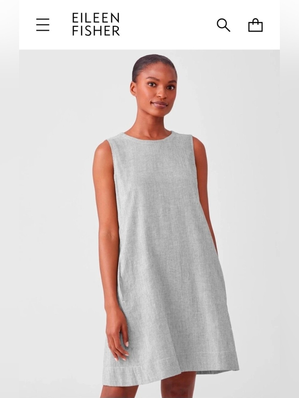 Eileen Fisher Dress 86% Organic Cotton/14% Linen Ticking Stripe Sleeveless Sz L?